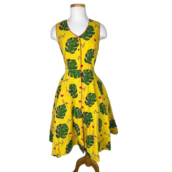 TeeBerry & Weave Tropical Print Yellow Shirt Dress A-Line ModCloth Medium - Picture 1 of 7